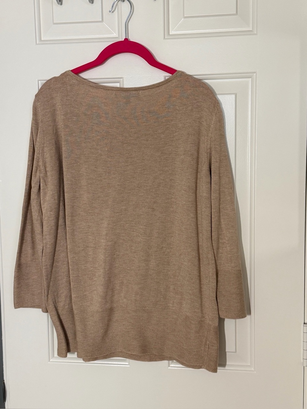 Banana Republic Beige Gold Metallic Threads Scoop Neck Lightweight Sweater